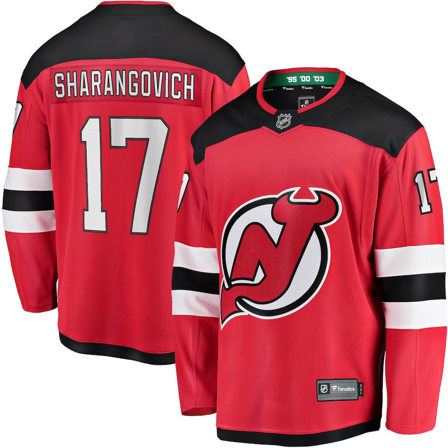 Men New Jersey Devils 17 Yegor Sharangovich Fanatics Branded Red Home Breakaway Replica NHL Jersey